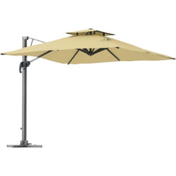 Parasol déporté carré pivotant 360° manivelle dim. 2,97L x 2,97l x 2,64H m alu. polyester beige