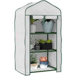 Outsunny - Serre de jardin balcon 3 niveaux métal thermolaqué vert pe blanc