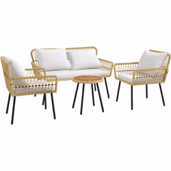 Description générale L'ensemble de jardin Outsunny comprend 2 fauteuils, 1 canapé 2 places et 1 table basse ronde avec un pla ...