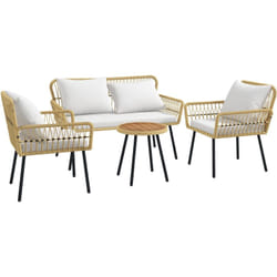 Ensemble salon de jardin 4 pièces canapé 2 places 2 fauteuils table basse coussins