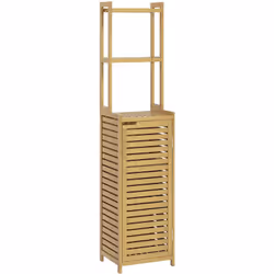 Ce sublime meuble colonne de salle de bain kleankin en bambou équipé de 3 étagères et 1 placard avec 3 niveaux ajoutera une t ...