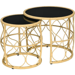 Outsunny - Lot de 2 tables basses gigognes de jardin résine tressée beige verre noir