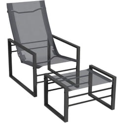 Outsunny - Ensemble fauteuil relax de jardin avec repose-pied métal noir tissu mesh gris