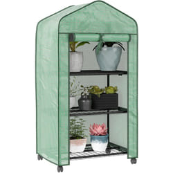Outsunny - Mini serre de jardin 3 étagères porte enroulable 4 roulettes pe