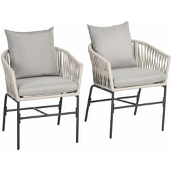Outsunny - Lot de 2 fauteuils de jardin avec coussins métal cordes pe noir gris