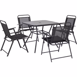 Cet ensemble table et chaises de jardin en métal invite à partager d'agréables repas en terrasse. De quoi passer de jolis mom ...