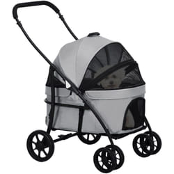 Poussette pour chien pliable nacelle 2 en 1 - poignée, housse zippée, pochette - acier oxford gris