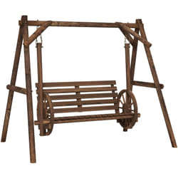 Outsunny - Balancelle de jardin 2 places style western - accoudoirs roues charrette - bois sapin traité carbonisation