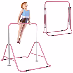 Barre fixe de gymnastique enfant - barre de gymnastique pliable hauteur réglable 4 niv. 88 à 128 cm - acier rose