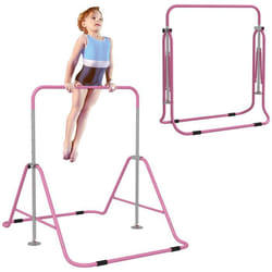 Barre fixe de gymnastique enfant - barre de gymnastique pliable hauteur réglable 4 niv. 88 à 128 cm - acier rose