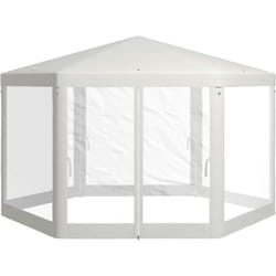Outsunny - Tonnelle barnum tente de réception hexagonale 10 m² style cosy métal polyester imperméabilisé surface env. 10 m² crème