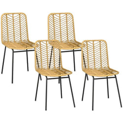 Lot de 4 chaises de salle à manger HOMCOM design bohème en résine tressée imitation rotin et piètement métal 44 x 58 x 85 cm jaune