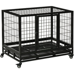 Pawhut - Cage pour chien animaux cage de transport sur roulettes 2 portes noir