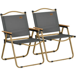 Outsunny - Lot de 2 chaises de plage camping pliantes - poignée - structure acier aspect bois oxford gris