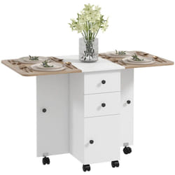 Homcom - Table pliable de cuisine salle à manger - 2 tiroirs, placard, niche - panneaux aspect bois chêne blanc