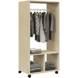 Homcom - Armoire penderie étagère 2 niches penderie 4 roulettes pivotantes dim. 60L x 40l x 128H cm coloris chêne clair