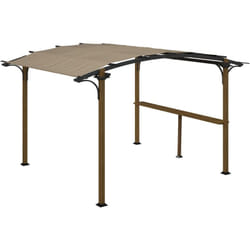 Outsunny - Pergola avec comptoir toit arche alu acier aspect bois noir toile grège