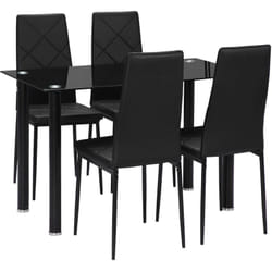 Homcom - Table de salle à manger avec 4 chaises design contemporain Chesterfield acier plateau verre trempé pvc effet capitonné noir