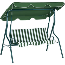 Outsunny - Balancelle de jardin 3 places coussins assise dossier vert blanc rayé
