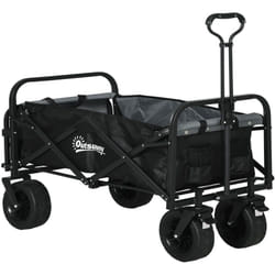 Outsunny - Chariot de jardin 110L pliable 4 roues poignée télescopique réglable porte noir