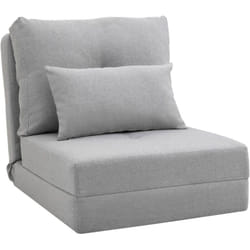Chauffeuse dossier inclinable - fauteuil convertible - 2 coussins inclus - tissu lin gris clair