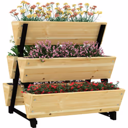Cette jolie jardinière sur pied triple niveau avec 5 bacs en bois de sapin pré-huilé vous permettra de faire vos plantations  ...