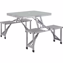 Vous avez besoin d'une table et de chaises pratiques à emporter en plein air ? Voici cette table de camping avec 4 sièges int ...