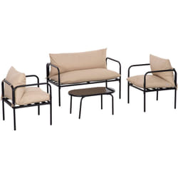 Outsunny - Ensemble salon de jardin 4 places 4 pièces avec coussins beige