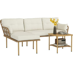 Outsunny - Salon de jardin d'angle 4 places style exotique - coussins, table basse inclus - résine tressée aspect rotin