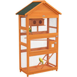 Pawhut - Cage à oiseaux volière grande taille 2 portes trappe toit asphalte tiroir amovible bois pré-huilé