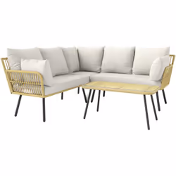 L'ensemble de jardin Outsunny qui se compose de deux canapés, une assise d'angle et d'une table basse rectangulaire avec plat ...
