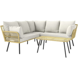 Outsunny - Salon de jardin d'angle 5 places style bohème chic - coussins, table basse inclus - résine tressée aspect rotin