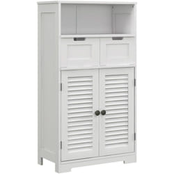 Kleankin - Meuble de salle de bain sur pied 2 portes persiennes 2 tiroirs niche blanc
