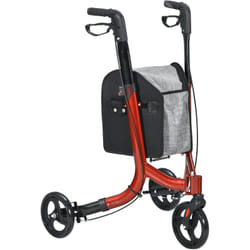 Déambulateur réglable pliable 3 roues frein double panier alu rouge