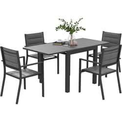 Outsunny - Ensemble salon de jardin 4 personnes 5 pièces table manger extensible anthracite