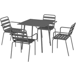 Outsunny - Salon de jardin 4 places 5 pièces - table à manger 4 chaises empilables - acier thermolaqué gris