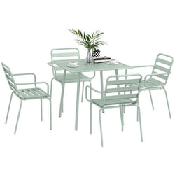 Salon de jardin Outsunny ensemble salle à manger de jardin 5 pièces avec 1 table et 4 chaises empilables en acier vert