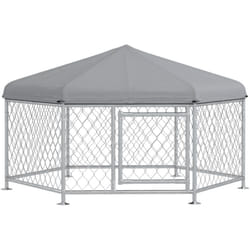 Chenil pour chien entièrement couvert - enclos chien - dim. 210L x 185l x 120H cm - porte verrouillable - acier galvanisé gris