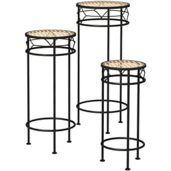 Outsunny - Lot de 3 supports pot de fleurs plateaux aspect rotin métal doré noir