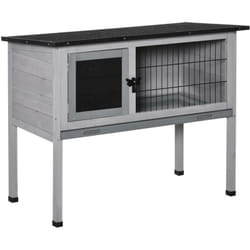 Clapier sur pied cage à lapin avec niche intérieure plateau excrément coulissant porte verrouillable toit ouvrant bois sapin gris