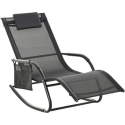 Outsunny - Chaise longue à bascule - rocking chair ergonomique - tétière amovible, accoudoirs, pochette rangement - métal époxy textilène noir