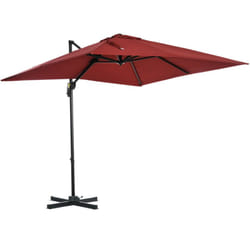 Parasol déporté carré inclinable manivelle avec pied en acier dim. 2,45L x 2,45l x 2,45H m métal alu. polyester haute densité rouge