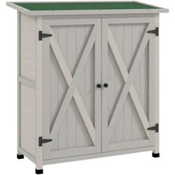 Outsunny - Abri de jardin armoire de jardin sur pied dim. 110L x 55l x 117H cm 2 étagères 2 portes toit bitumé bois sapin pré-huilé gris clair