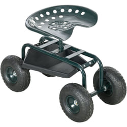 Outsunny - 2 en 1 tabouret pivotant réglable chariot mobile de jardin charge max. 150 Kg rangement acier vert