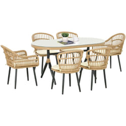 Outsunny - Salon de Jardin 6 places 7 pièces style bohème - 6 chaises, table à manger ovale - coussins inclus