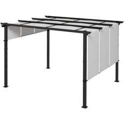 Outsunny - Pergola 3 toiles coulissantes - dim. 3,57L x 2,96l x 2,35H m - acier époxy noir polyester haute densité gris