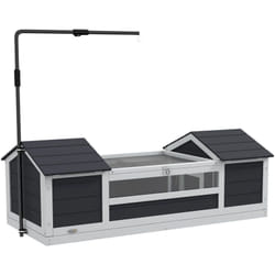 Pawhut - Maison tortue terrestre extérieure - enclos tortue 2 niches, support lampe réglable, toit ouvrable - acrylique bois gris