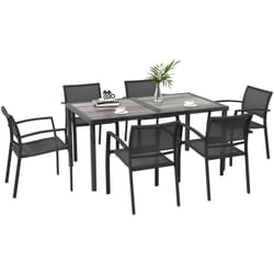 Outsunny - Ensemble salon de jardin 6 places 7 pièces avec table à manger acier textilène aspect bois gris