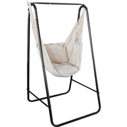 Outsunny - Chaise suspendue de jardin avec support et coussin acier noir coton beige