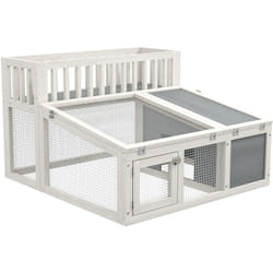 Pawhut - Clapier cage lapin design - espace déco, niche, enclos, nombreuses portes - bois gris blanc